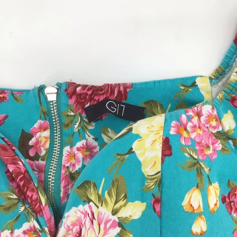 GI7 Blue Floral Print Underwire Crop Top Size Medium - Picture 3 of 9